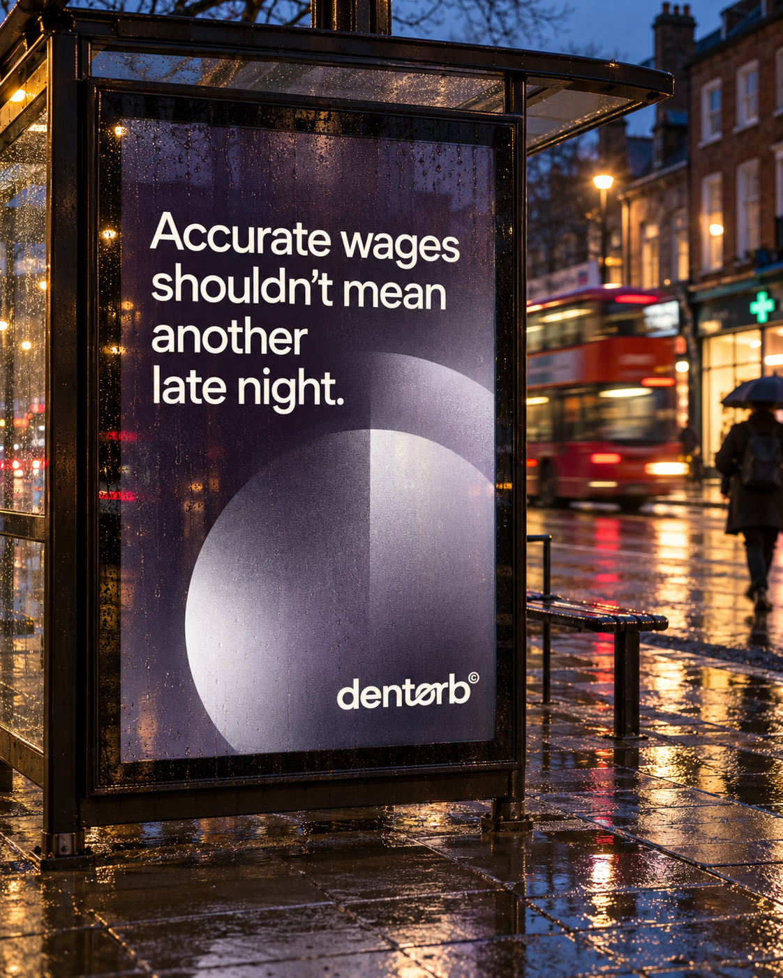 Bus stop poster: accurate wages shouldn't mean another late night