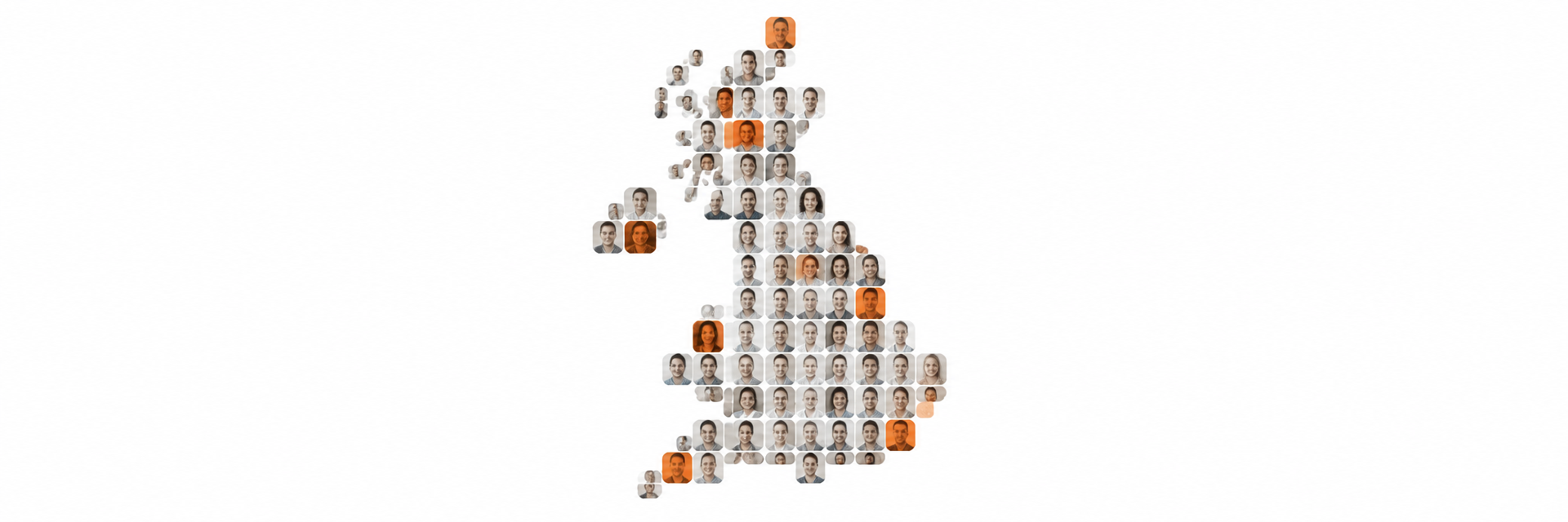 Illustrative mosaic of the different types of dental partners who become Dentorb brand ambassadors, arranged in the shape of the UK
